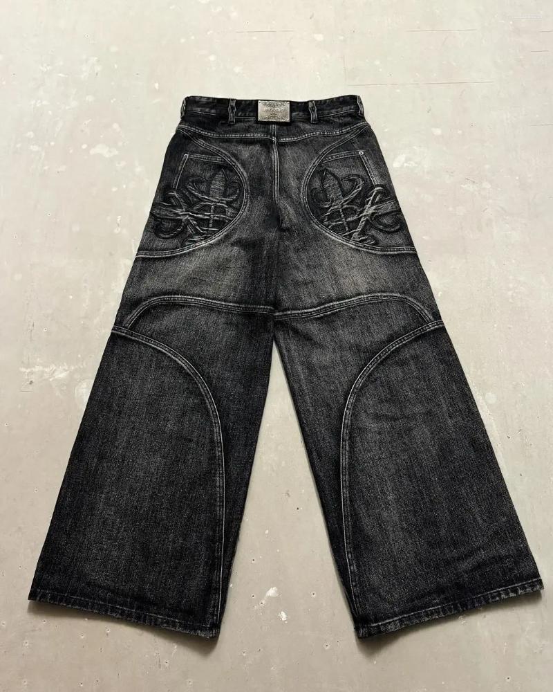 Men's Jeans Harajuku Trendy Black Straight Pant Y2K Wide Leg Pants Unisex Streetwear Washed Retro Baggy Goth Hip-hop Personality