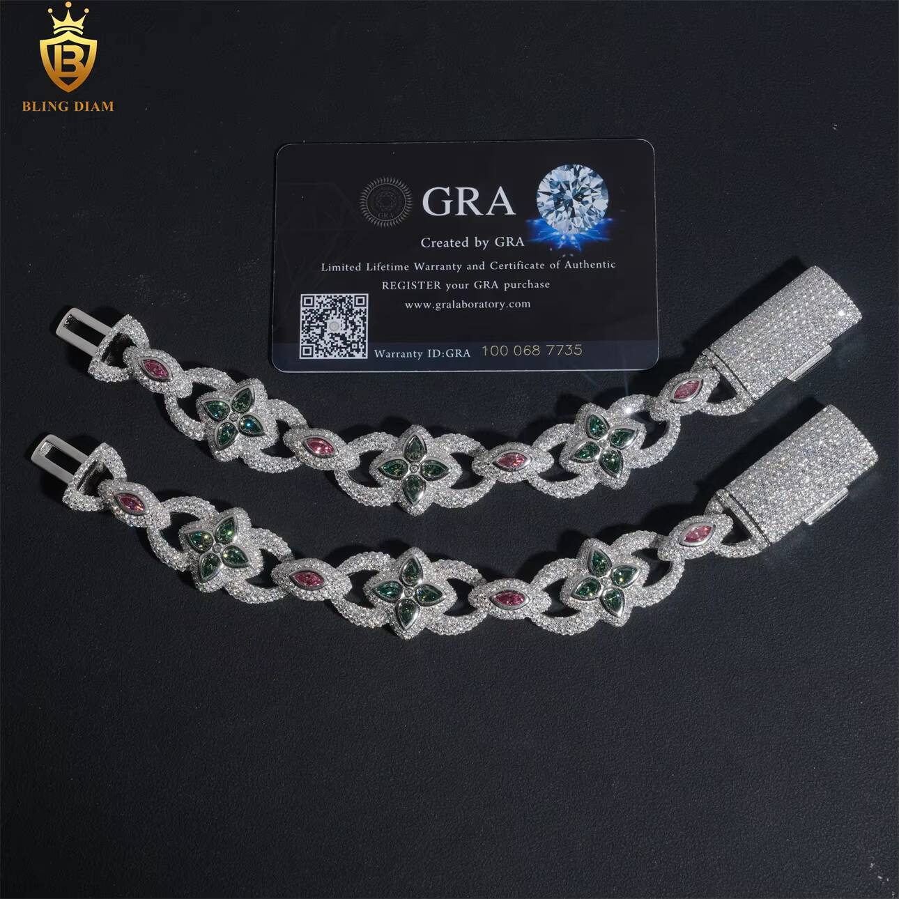 Luxury Sterling Silver 925 Iced Out VVS Moissanite Diamond Hip Hop Jewelry Missanite Cuban Link Chain Bracelet