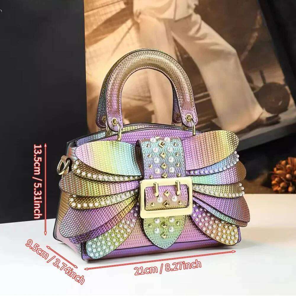 2025 new riveted wing hand-held women's bag, colorful chain crossbody single-shoulder dinner buns mother bag