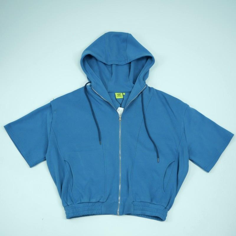 New Summer Zip Short-Sleeve Outerwear - Hooded Solid T-Shirt with Pocket, Drawstring, Unisex Casual Top, Customizable Design-01016