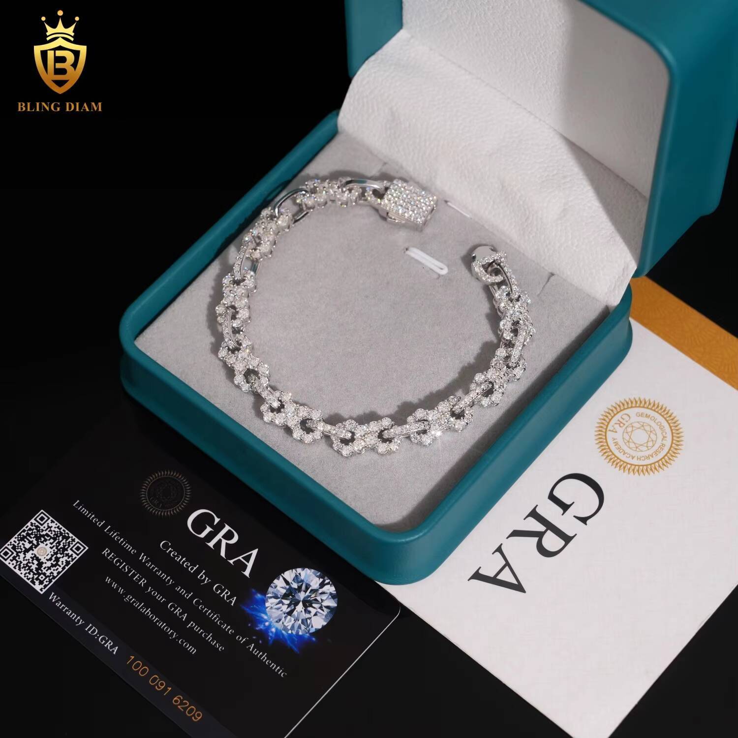 85mm Sterling Silver 925 GRA Certificated Hip Hop Jewelry VVS Moissanite Cuban Link Chain Bracelet