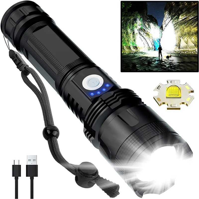 Super Bright Flashlight Rechargeable High Powerful Aluminum Alloy Led Torch Zoom Usb Hand Lantern Outdoor Tactical Flash Light C250928