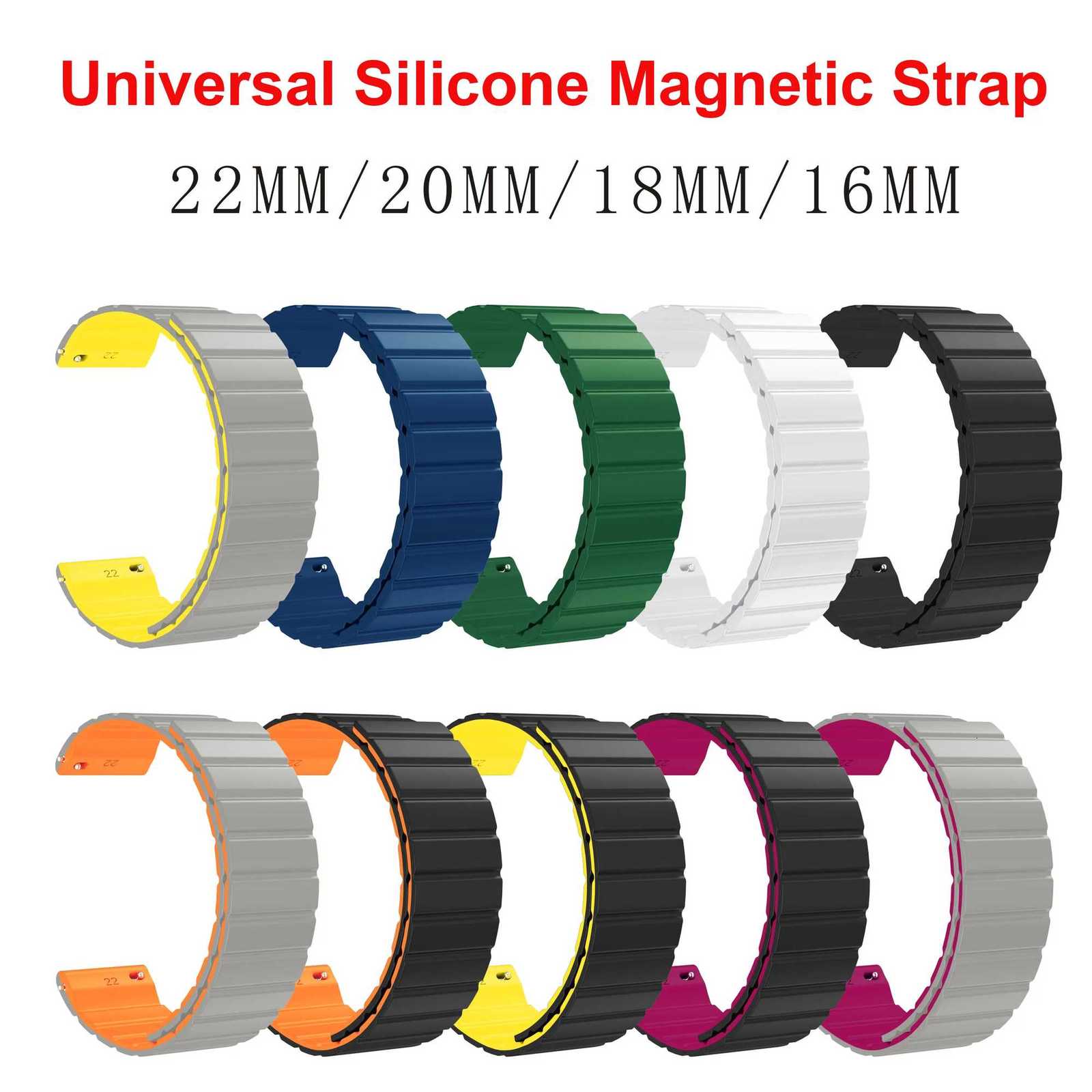 16mm 18mm 20mm 22mm Silicone Magnetic Rubber Watch Strap Band For Smart Sport Watch Connected Bracelet Man Watchband Watchstrap W250928
