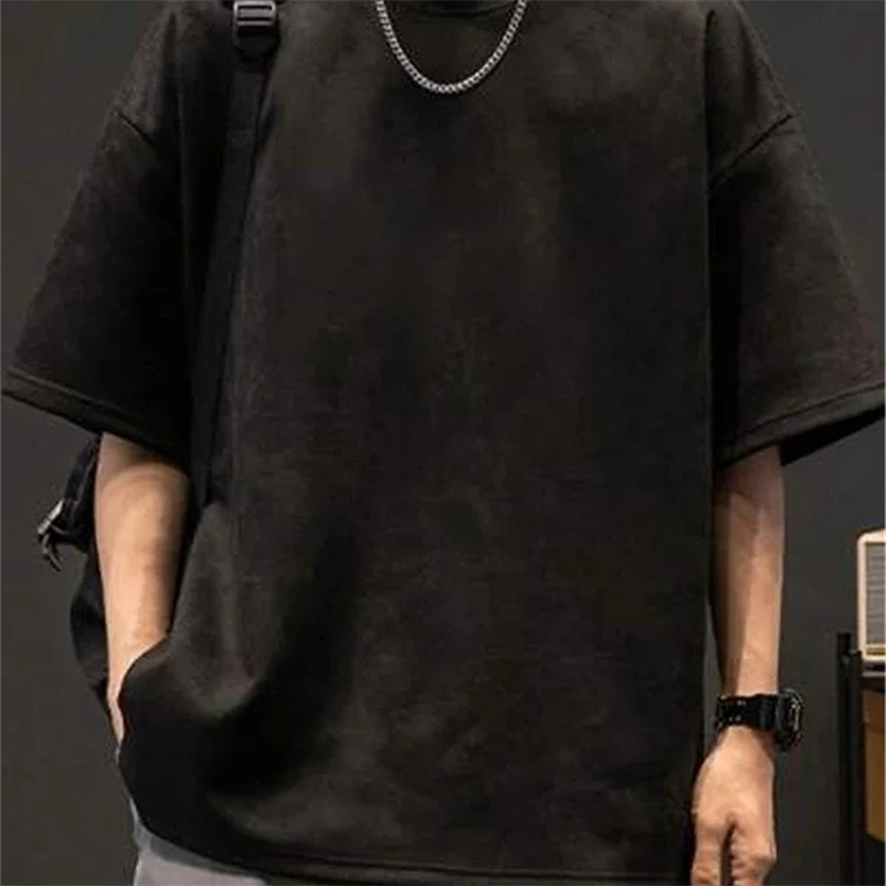 Suede Tshirt Fashion Hip Hop Streetwear Antiwrinkle Short Sleeve T Shirt Men Women Loose Harajuku Summer Casual Tee Top 250122Z