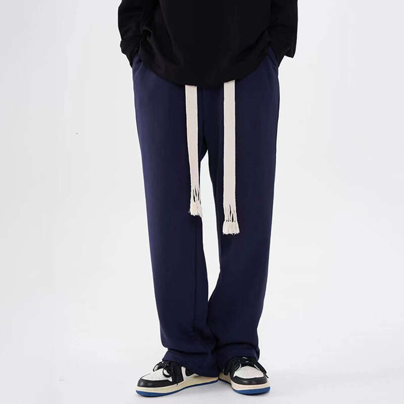 Drawstring Noodle Casual Pants Men, Trendy Ins Style, Versatile Straight-Leg Wide-Leg Pants, Loose Floor-Length Trousers For Men B5