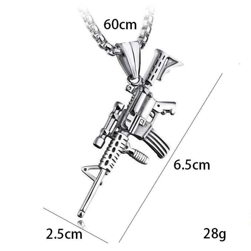 Men's hine Gun Pendant Necklace Hip Hop Punk Black Gold Color Stainless Steel Chain Retro Accessories Hippie Rapper Jewelry