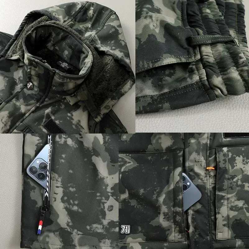 Tactical Suits Fleece Warm Windproof Camping Jackets Men Pants Velvet Camo Suit Training Climbing Treking Hiking Work Clothes W250928