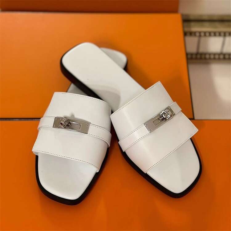 High-Quality Trendy Small Lock Buckle One-Strap Sandals for Women Fashion Versatile Color-Block Square Toe Flat Outdoor Summer Slippers