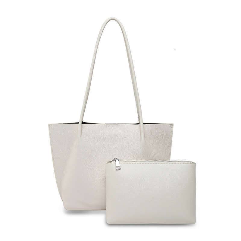 designer bag Luxury bag White Groove Genuine Leather Laptop Korean Fashion Casual Simple Tote New Versatile Women's Shoulder Bag