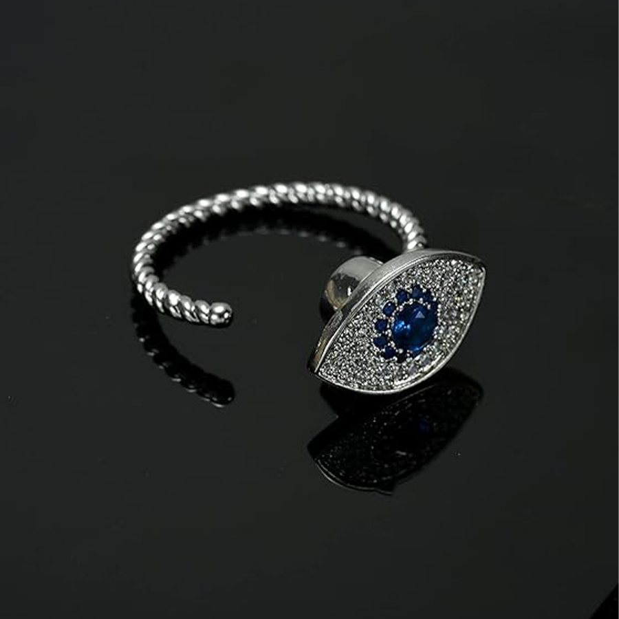 Fidget Anxiety Rings Rotatable Stress Relief Bead Ring Size Adjustable Open Design Ring Spinner Inlaid Cubic Zirconia Blue Eye Shape Ring Jewelry for 