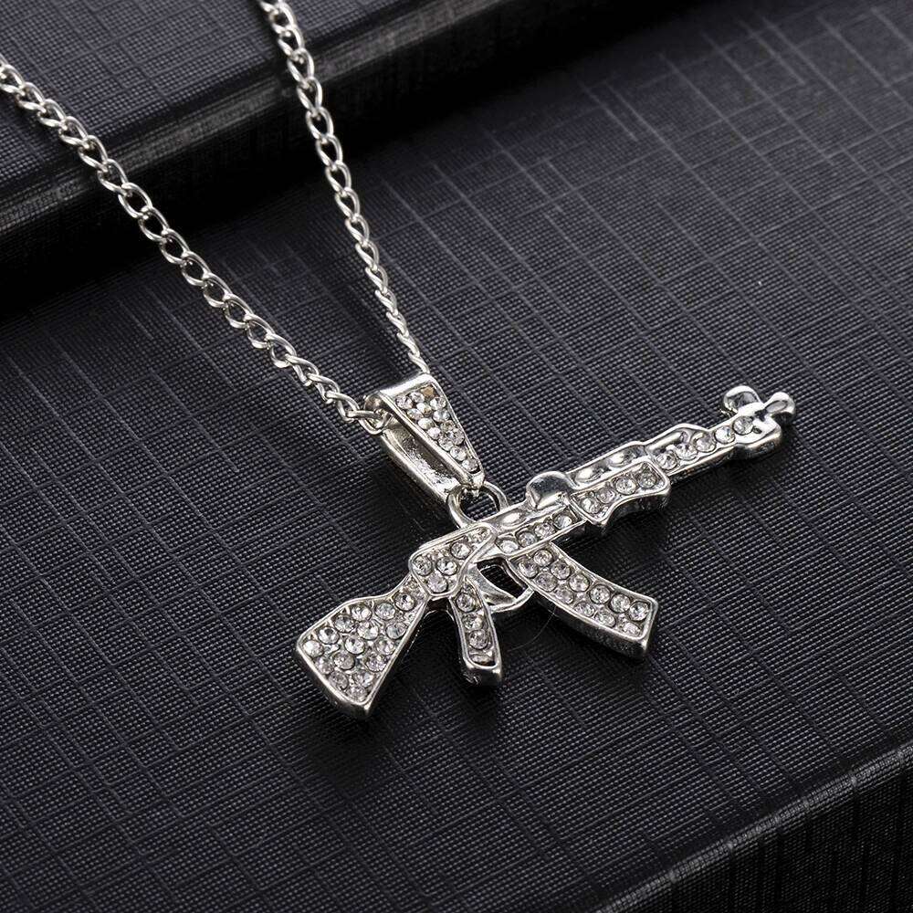 Choker Necklaces Rifle model for Gun Punk Pendant Crystal Rhinestone Chain Necklace Women Men Chains Jewelry Gift
