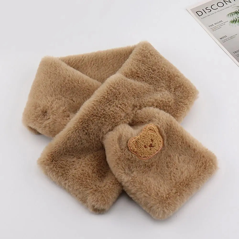 Women Winter Warm Thicken Cross Collar Scarf Cute Bear Solid Color Faux Rabbit Fur Plush Elegant Shawl Scarfs 250928