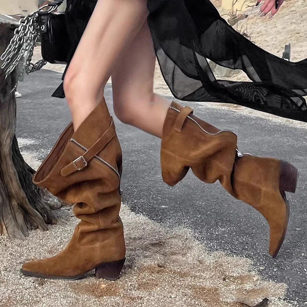 Sturdy Leather Ankle Boots with Spiked Outsoles Perfectly Pairs Fashion with Functionality Women Stacked Boots Back Zipper Retro Western Cowboy Boots 