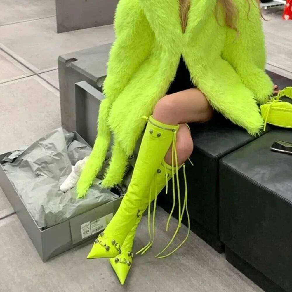 Sexy Knee 2024 Winter Boots Brand Design Super High Thin Heels With Rivet Retro Fashion Cool Women Shoes Big Size 46