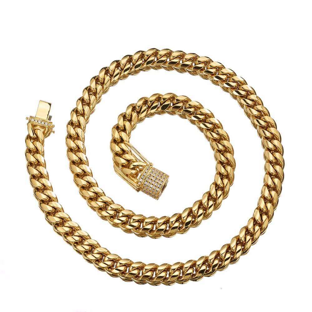 8/10/12/14/16/18mm Trendy 316L Stainless Steel Gold Color Miami Cuban Curb Link Chain Men Women Necklace 7-40"