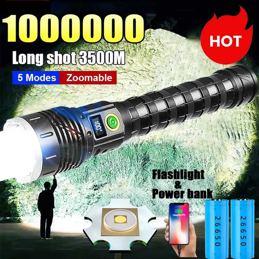 High Power LED Flashlights Super Bright Rechargeable Flashlight 4000M Most Powerful Tactical Torch Outdoor Camping Lantern D250928