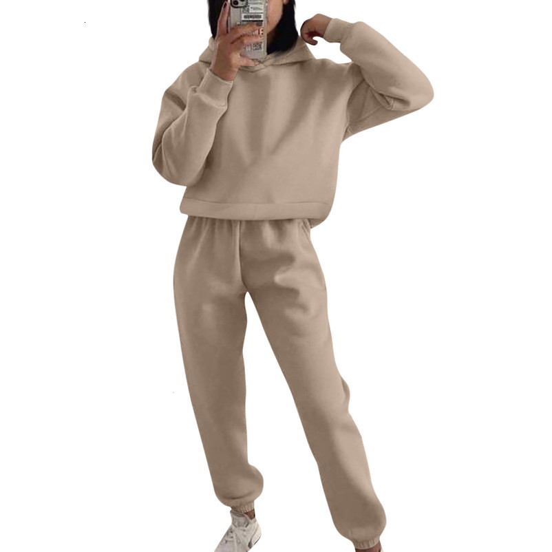 Womens Two Piece Pants Autumn Tracksuit Long Sleeve Hooded Top Casual Stretch Trousers Sports Workout Suit Loose Soft Twopiece Set 230821wtt