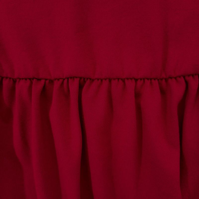 Women's Short Sleeve Solid Red Ruffled Hem Dress - Milk Silk French Elegant Casual Dress-CF52791