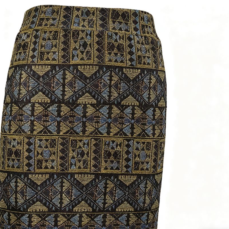 Women's Autumn Winter Ethnic Geometric Print Milk Silk Midi Skirt - Versatile Office Casual Skirt-CF40621