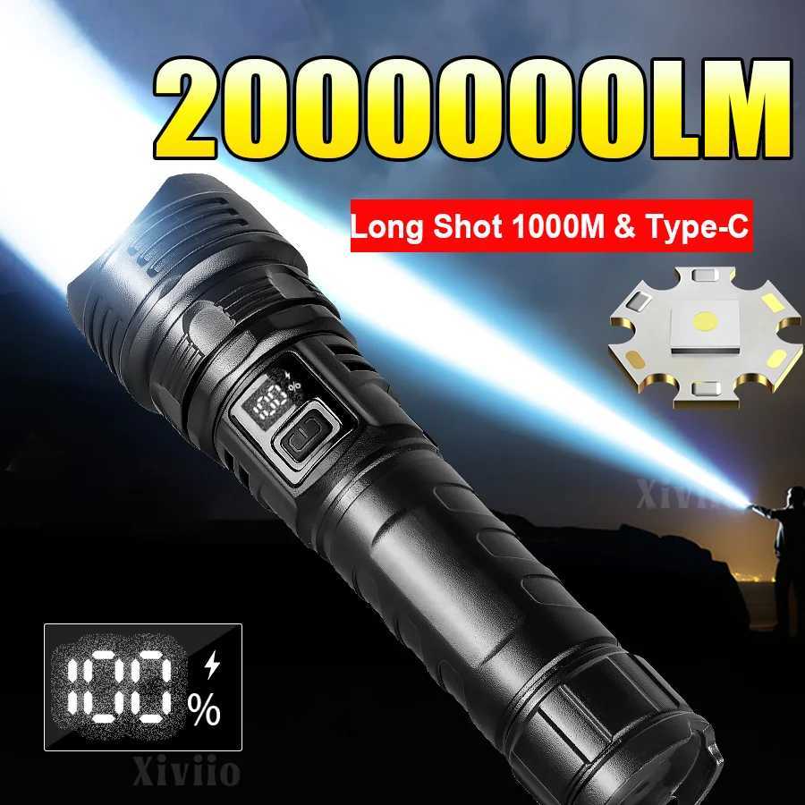 2000000 High Power LED Flashlights TypeC Rechargeable Torch Long Shot 1000M Waterproof Handlamp Outdoor Camping Fishing Lantern D250928