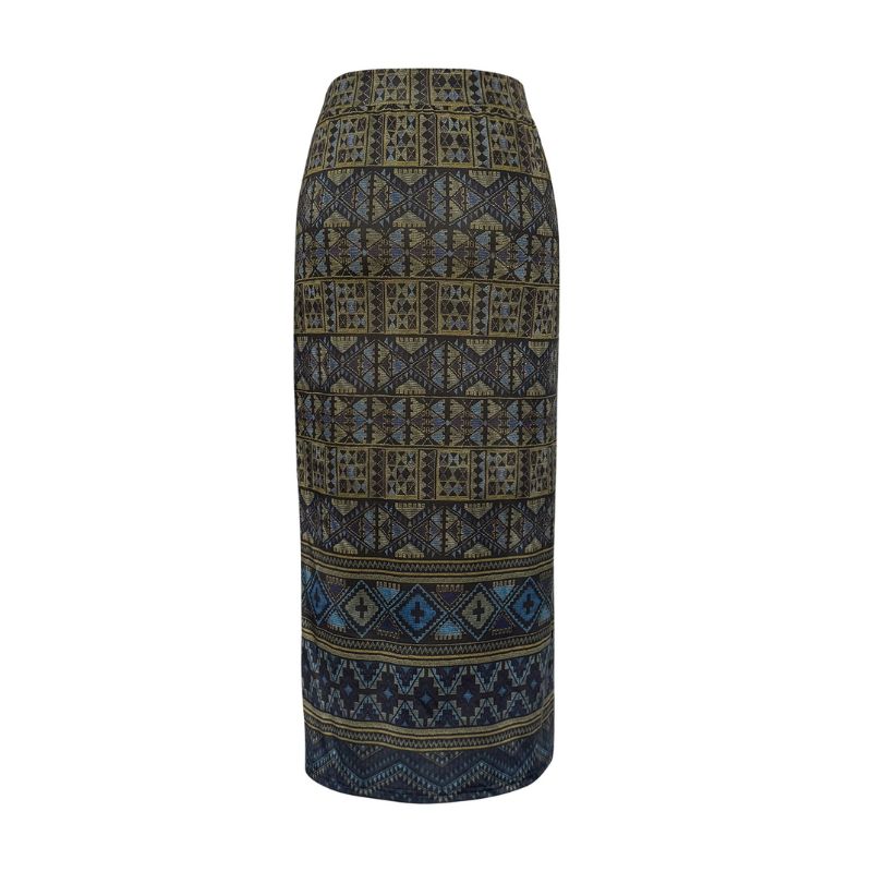 Women's Autumn Winter Ethnic Geometric Print Milk Silk Midi Skirt - Versatile Office Casual Skirt-CF40621
