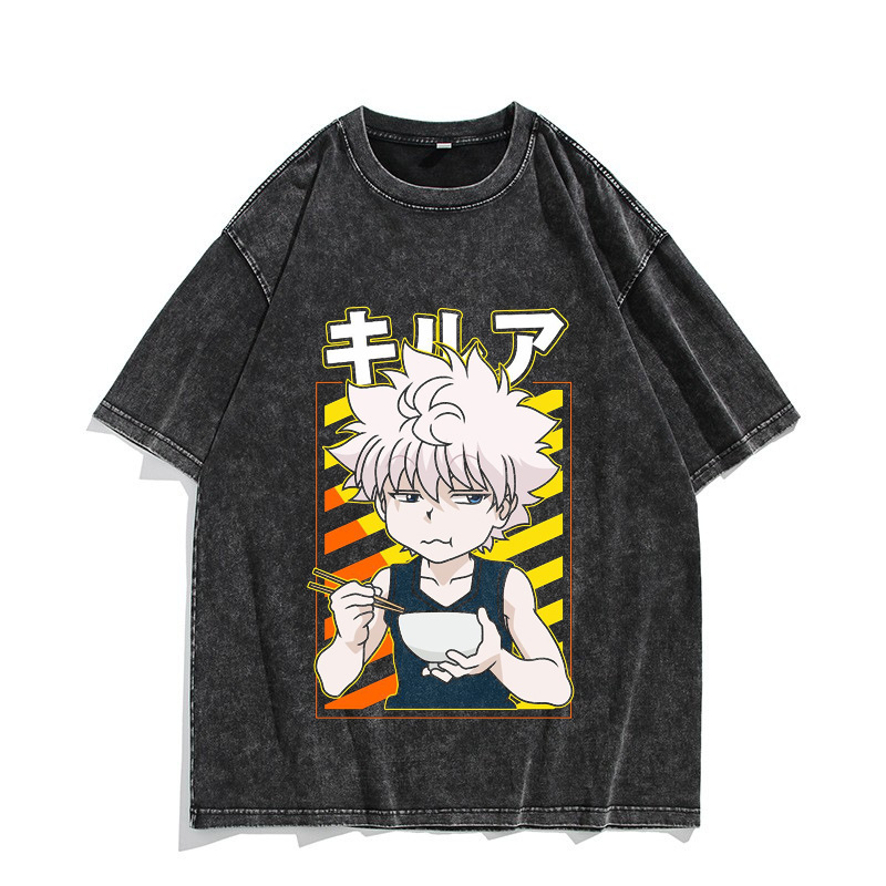 Hunter x Hunter Anime T-Shirt Short-Sleeve Summer Washed Distressed Hem 100% Cotton Loose-Fit Top Japanese Anime - CJ7642