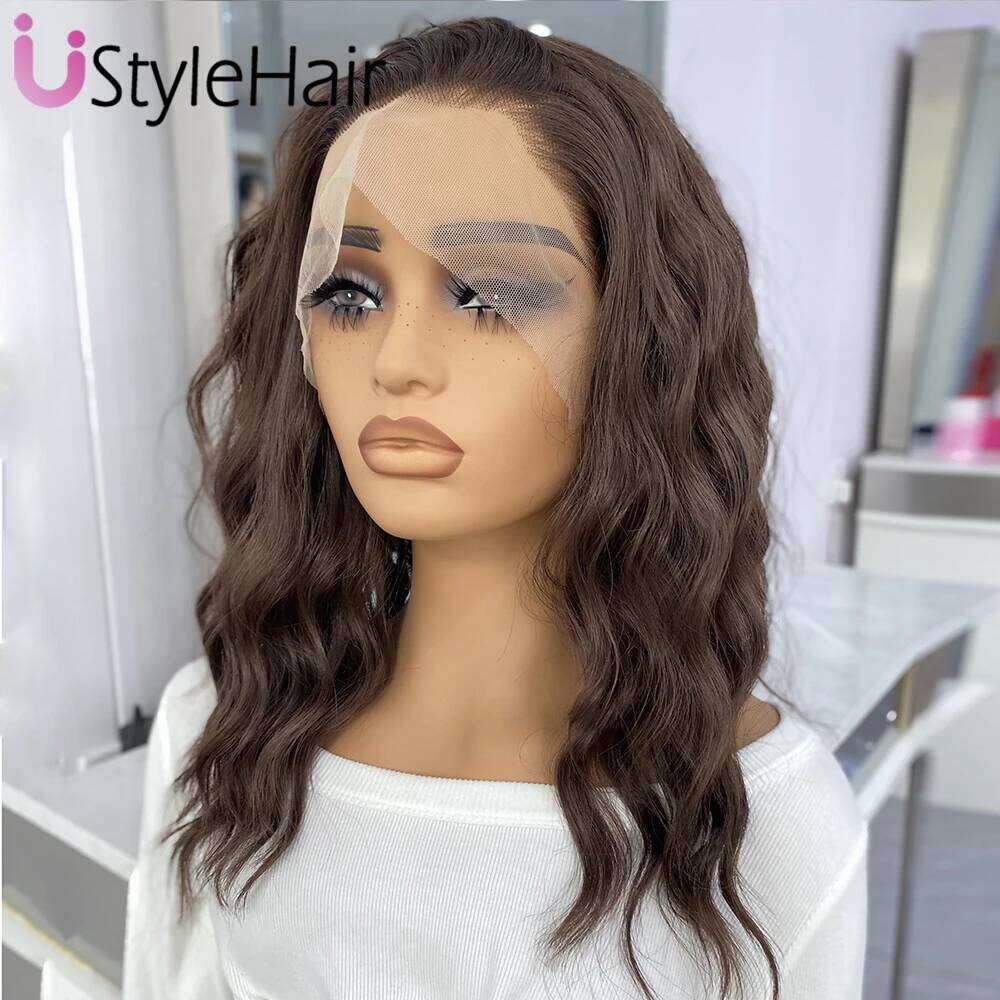 Ustylehair Brown Lace Front Natural Looking 12Inches Short Wave Heat Resistant Synthetic Hair Daily Use Cosplay Wig Xiusiyuan2509