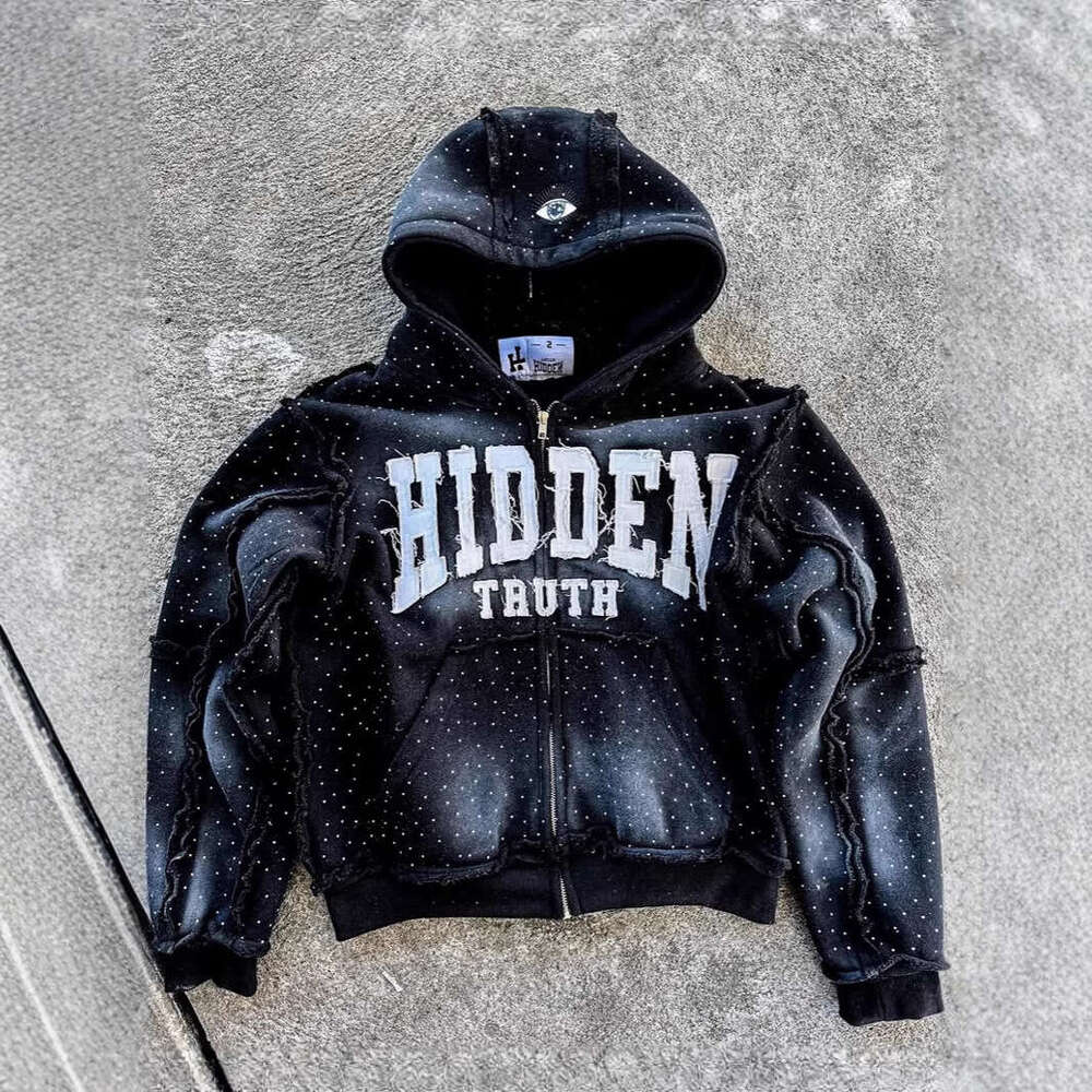 High Street Hooded Zipper Sweatshirt Loose Unisex Embroidered Hoodie Autumn Winter Style