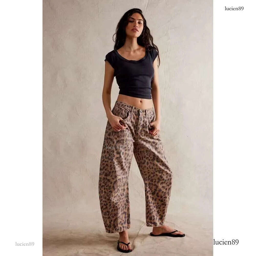 Free Shipping American Style Denim Splice Design Straight Pants People Boho Loose Mid Waist Trousers Cropped Jeans