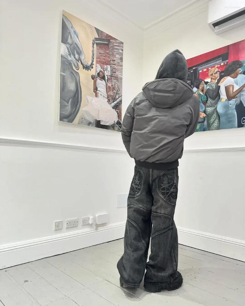 Men's Jeans Harajuku Trendy Black Straight Pant Y2K Wide Leg Pants Unisex Streetwear Washed Retro Baggy Goth Hip-hop Personality