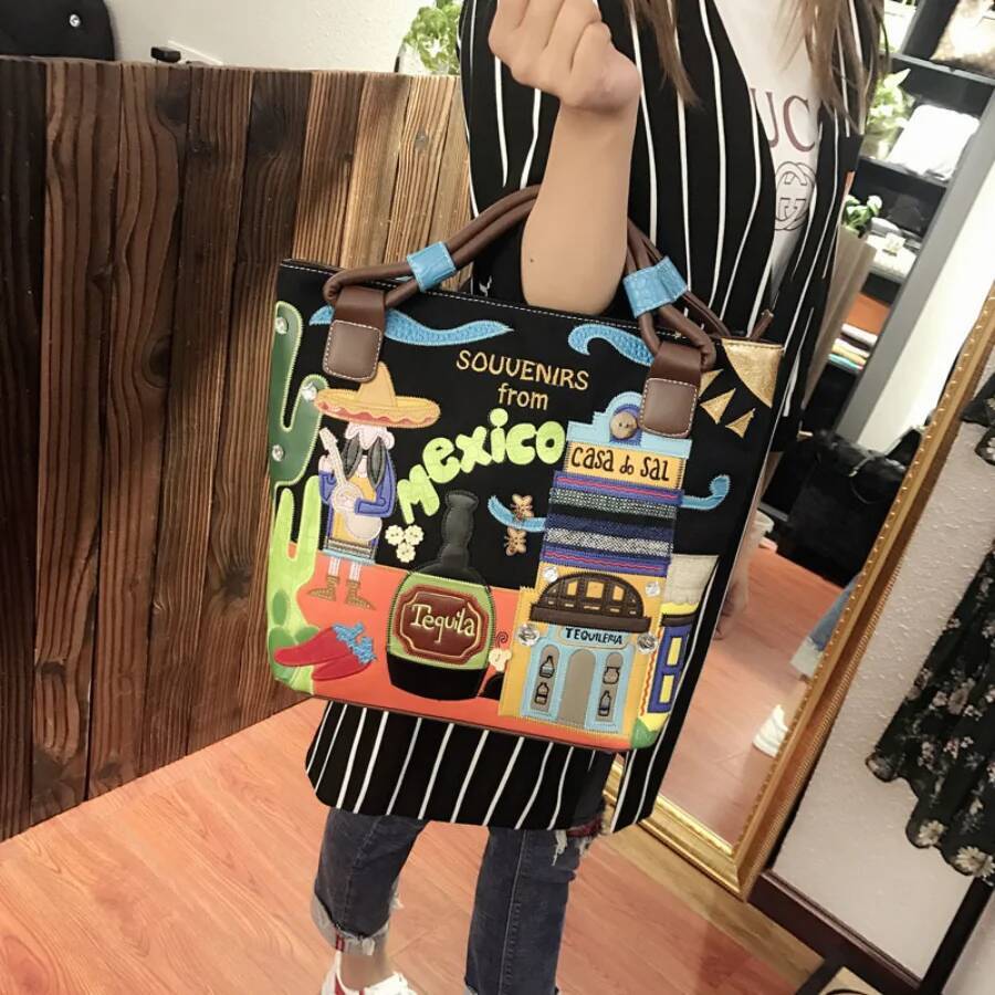 New Women's Retro Handheld Crossbody Hand Trendy Creative Embroidered Canvas Bag high-quality