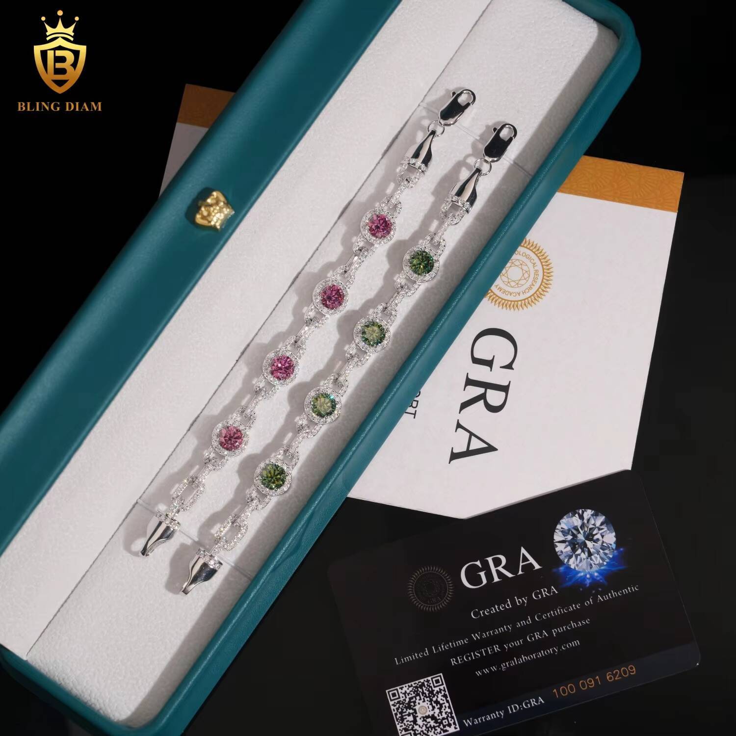 Sterling Silver 925 Pass Diamond Tester Hip Hop Jewelry Custom Colored Moissanite Cuban Link Chain Bracelet