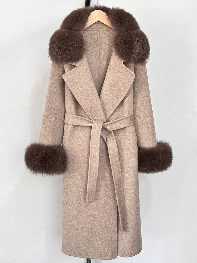 Fox fur collar double-sided wool sheep coat women's autumn and winter new long high-end woolen coat long coat women wool coat women designer