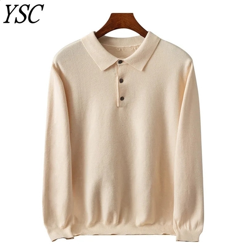YSC Classic Mens Knitted Wool Blended Sweater Polo Neck Long Sleeve Loose Warm Soft High Quality Pulling 240924