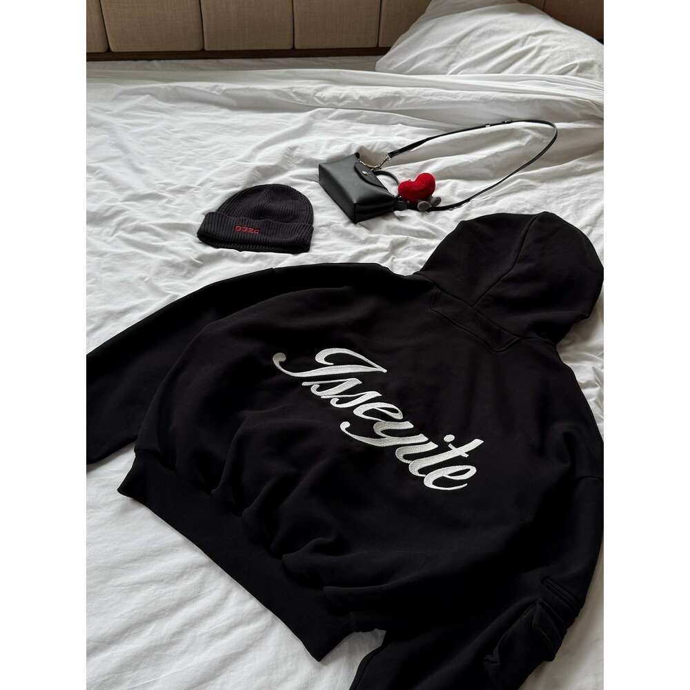 American Style Casual Loose Artistic Letter Pattern Signature Autumn Winter Street Versatile Hooded Sweatshirt