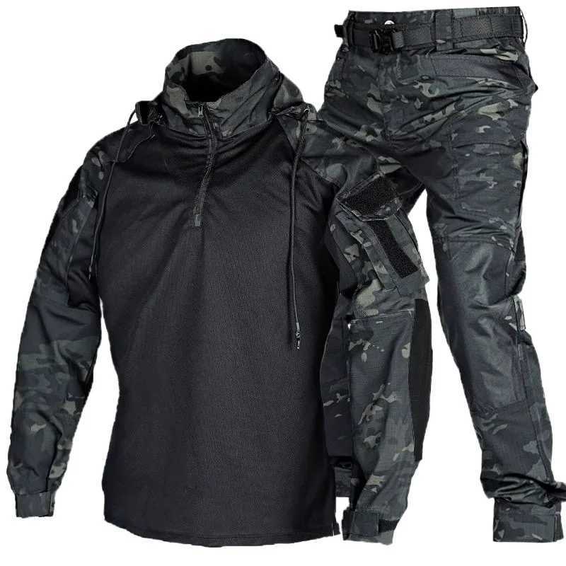 Outdoor Uniform Tactical Suits Wear Resistant TShirt Hood Pants Men Clothes Combat Shirts Airsoft Paintball Hunting Clothing W250928