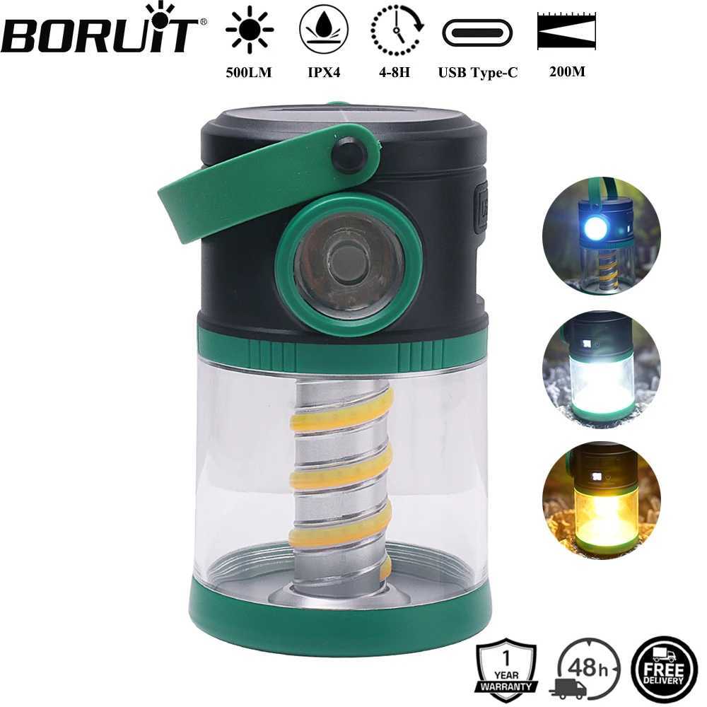 BORUiT 500LM Solar LED Camping Lantern TypeC Rechargeable Power Bank Tent Light Waterproof Outdoor Camping Lamp C250928