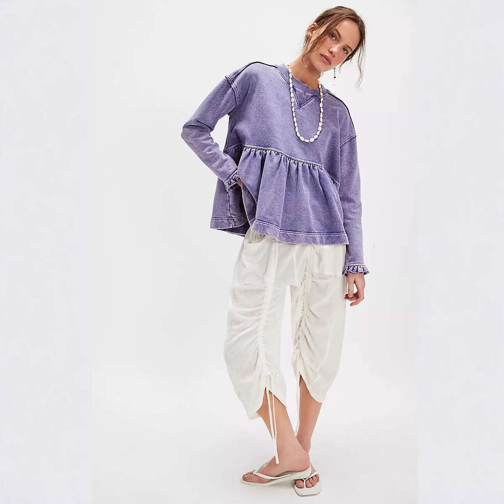 Autumn Winter New Women's Long Sleeve Doll Outfit Loose Top with Ruffled Cuffs Sweatshirt