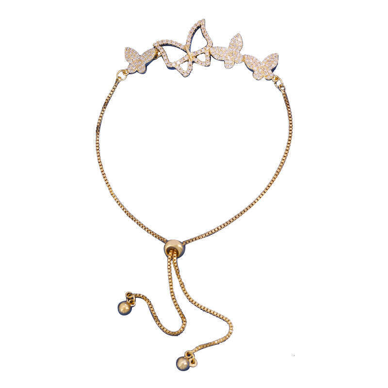 Korean Version Fashion Classic Design Full Dia Butterfly Pull Bracelet for Women Fresh and Versatile Adjustable Jewelry