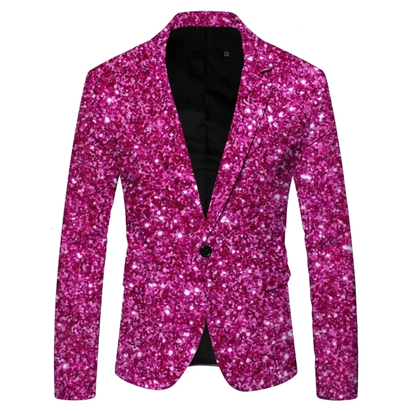 Shiny Sequin 3D Printed Embellished Blazer Jacket Men Stars Printed Nightclub Prom Suit Blazers Men Costume Homme Stage Clothes 240626