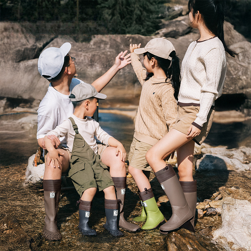 Autumn new men's and women's drawstring waterproof shoes, children's water shoes, forest baby water shoes, anti slip folding rain boots