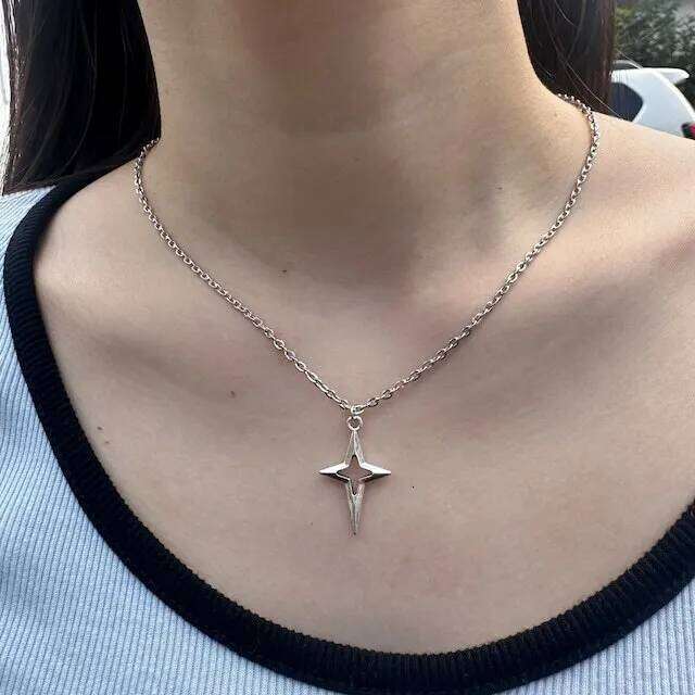 Minimalist Star Cross Pendant Necklace for Women Men Punk Hip Hop Unisex Neck Chain Y2K Fashion Jewelry Gifts