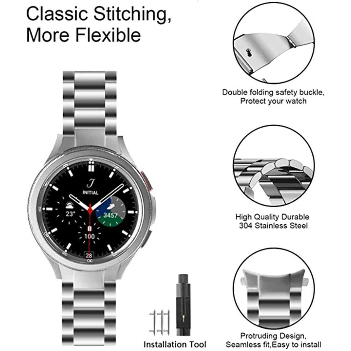 No Gaps Metal Strap for Samsung Galaxy Watch4 5 6 7 4044mm Classic 42434647mm Matt Band 20mm Stainless Steel Link Bracelet W250928