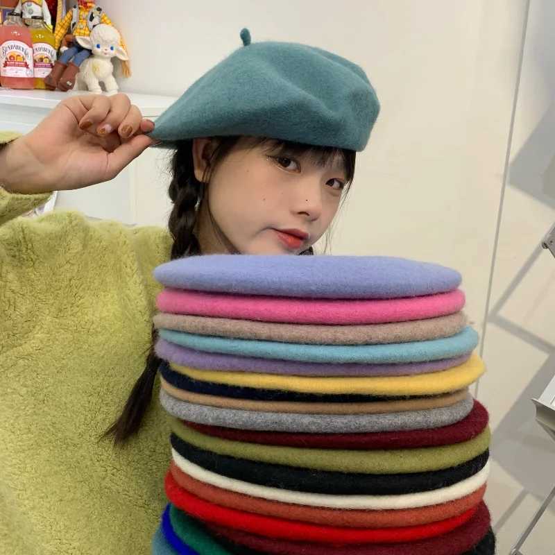 Women Wool Berets French Artist Style Warm Winter Beanie Hat Retro Plain Beret Solid Color Elegant Lady All Matched Autumn Caps V250928