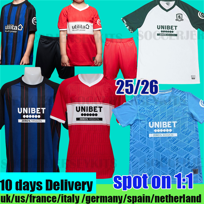 25 26 Middlesbrough Soccer Jerseys Kid Kit 2025 2026 Home Away Football Shirt Player Version Training Maillot Foot Goalkeeper AKPOM CLARKE FRY McNAIR FORSS LENIHAN