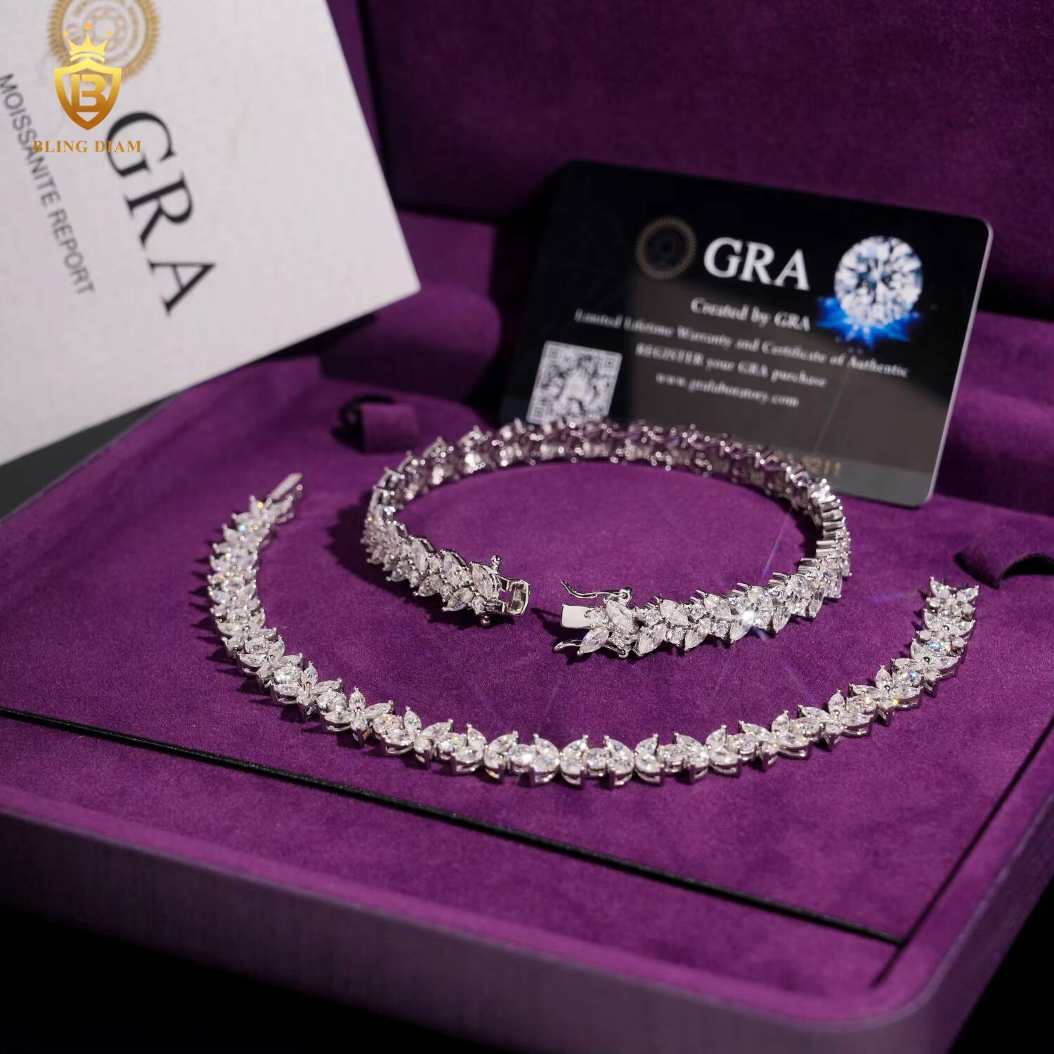 New Fashion 925 Sterling Silver Fancy Shape Leaf Moissanite Diamond Tennis Bracelet for Women