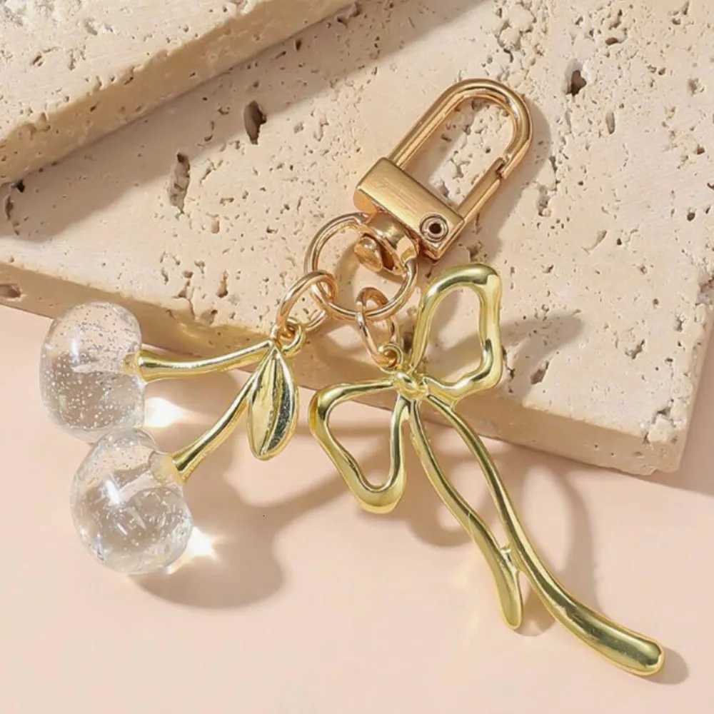 Luxury Fashion Delicious Red Cherry Bow Keychain Summer Fruits Cherries Pendant Keyring For Women Men Jewelry Bag Accessories Gift Y250929as