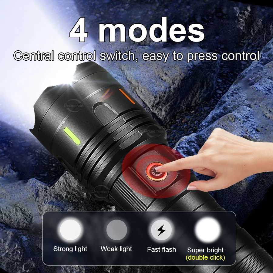 15000mAh Super Big Flashlight USB Rechargeable 6000M Most Strong LED FlashLight Long Range Torch Zoom Outdoor Camping Lantern D250928