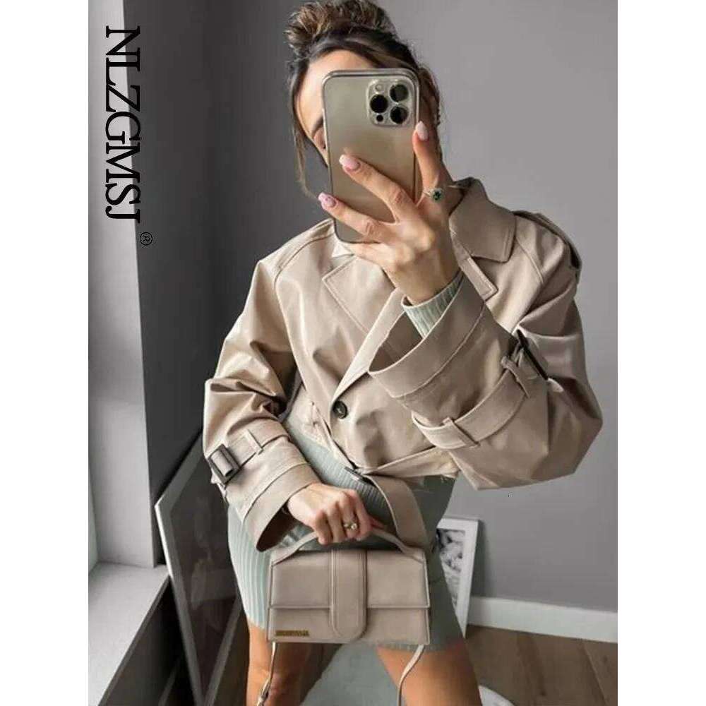 Belt Cropped Trench Spring Jacket Women Vintage Streetwear Double Breasted Long Sleeve Top Female Coat Outfits