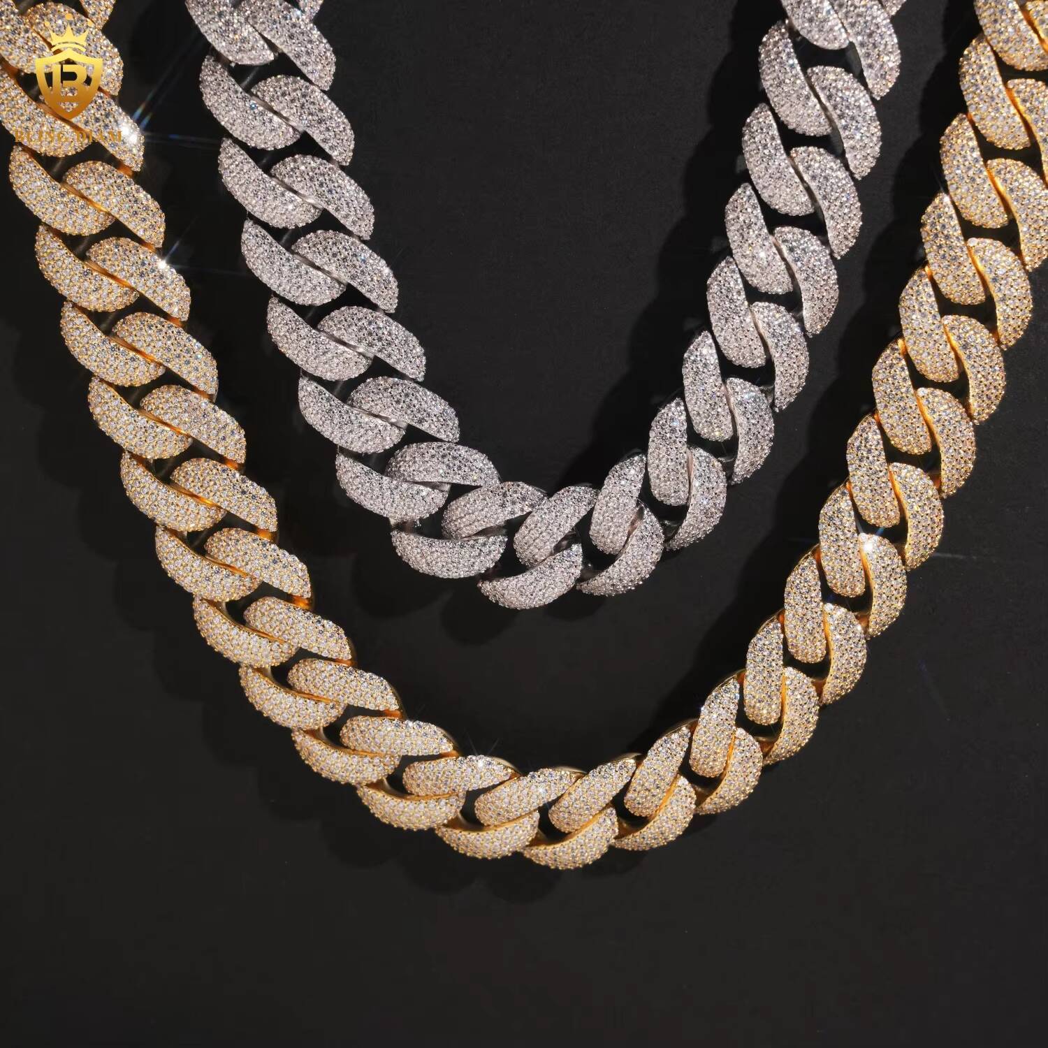 Wholesale Price 20mm Brass Moissanite Cuban Link Chian Iced Out Rapper HipHop Style Jewelry Chain for Men Moissanite Link Chain in Stock